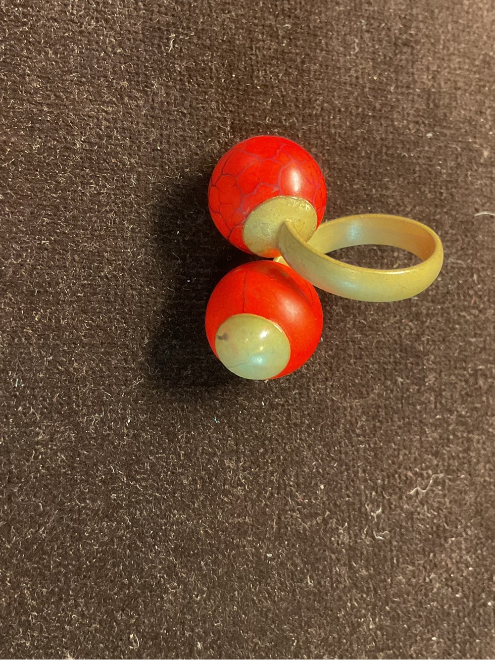 Bold Red Double Orb Natural Coral Statement Ring